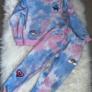 TIE DYE RUFFLE PATCH JOGGER SET by Lola + The Boys
